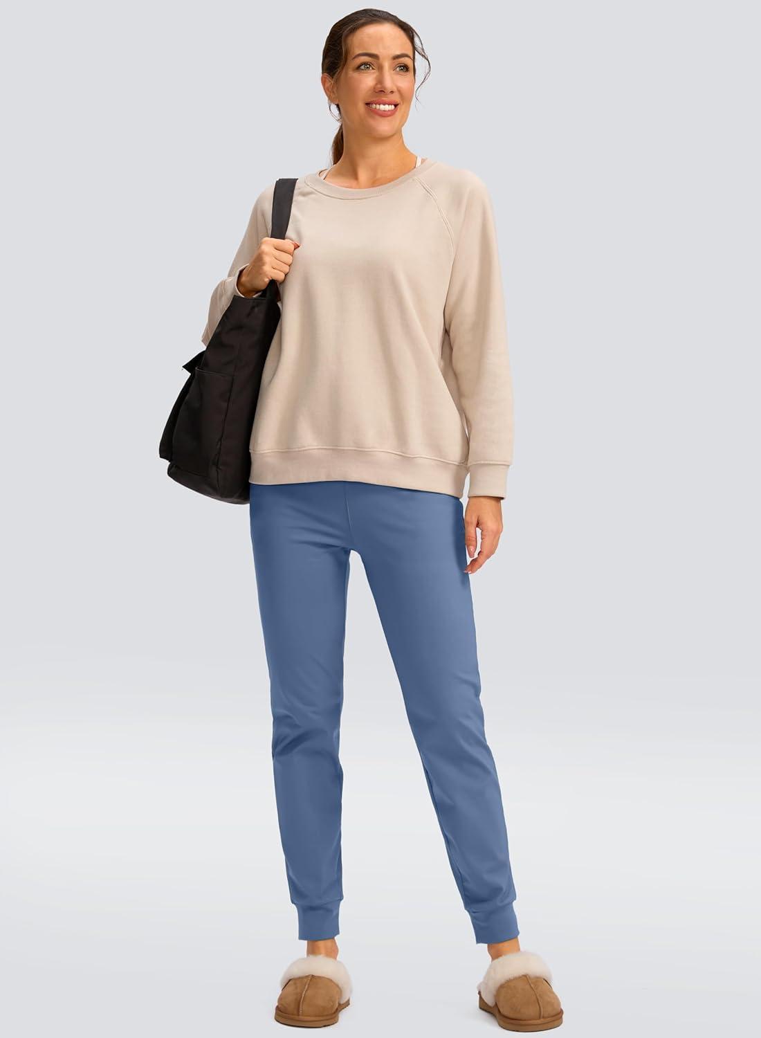 imageSANTINY Womens Fleece Lined Joggers Water Resistant High Waisted Thermal Sweatpants Winter Pants Hiking Running PocketsSlate Blue