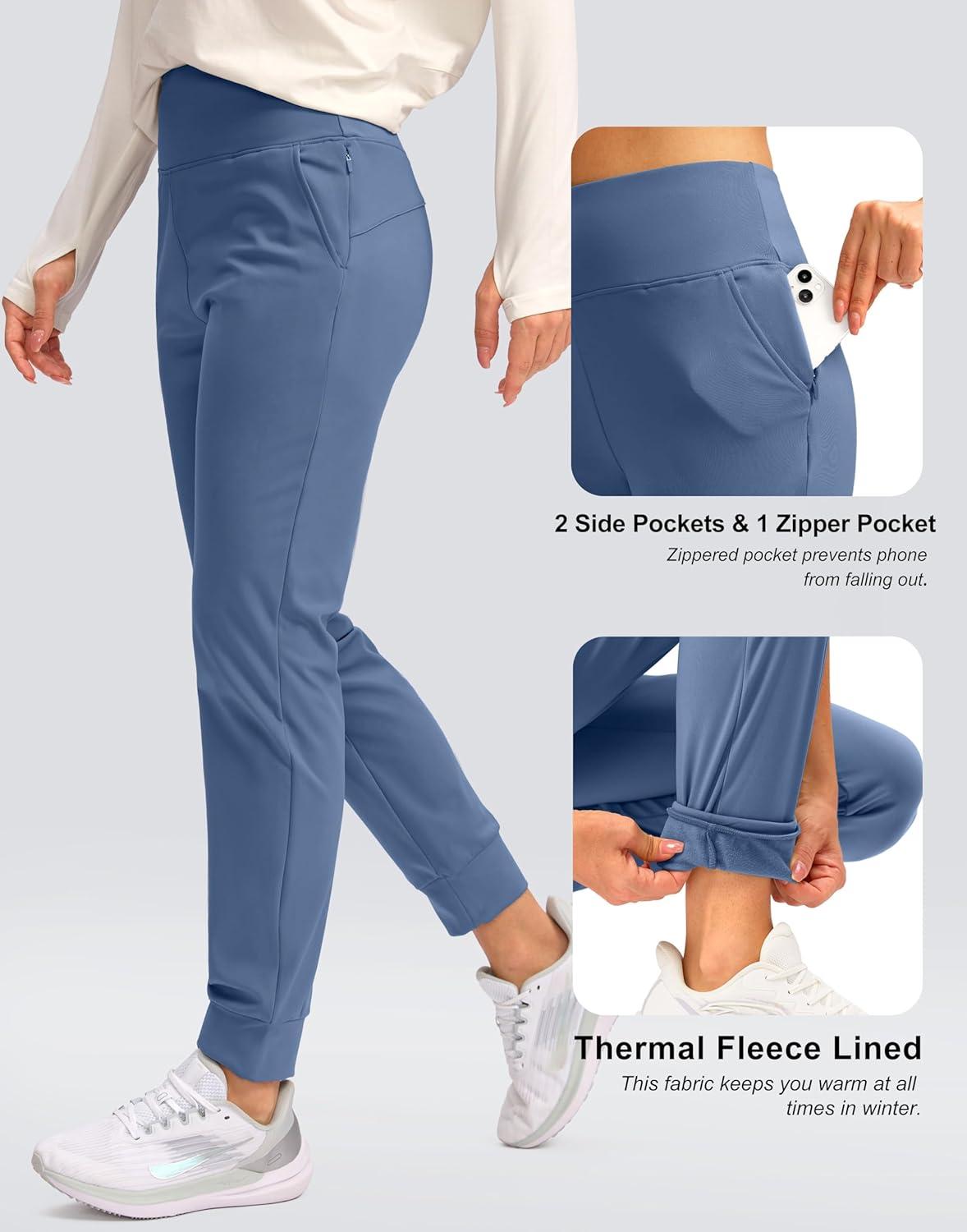 imageSANTINY Womens Fleece Lined Joggers Water Resistant High Waisted Thermal Sweatpants Winter Pants Hiking Running PocketsSlate Blue