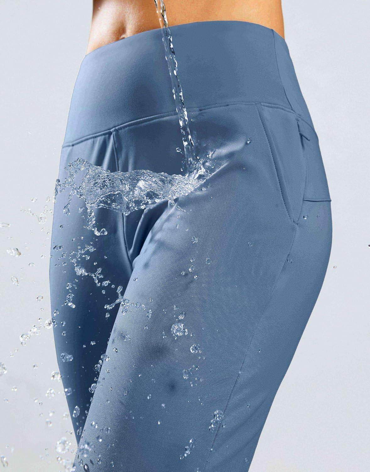 imageSANTINY Womens Fleece Lined Joggers Water Resistant High Waisted Thermal Sweatpants Winter Pants Hiking Running PocketsSlate Blue