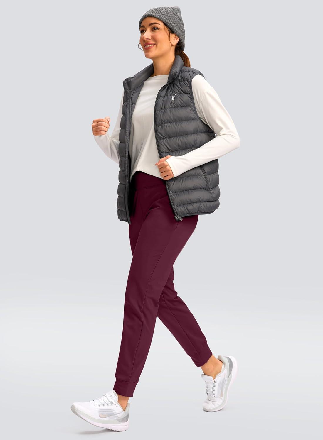 imageSANTINY Womens Fleece Lined Joggers Water Resistant High Waisted Thermal Sweatpants Winter Pants Hiking Running PocketsWine