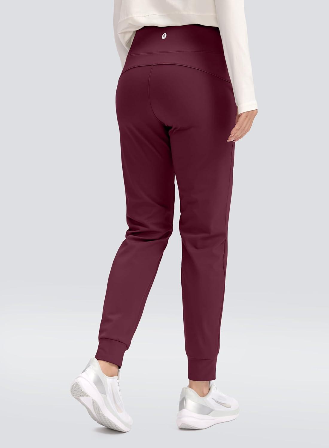 imageSANTINY Womens Fleece Lined Joggers Water Resistant High Waisted Thermal Sweatpants Winter Pants Hiking Running PocketsWine
