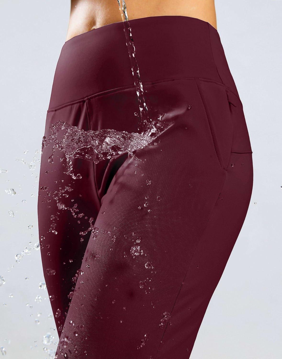 imageSANTINY Womens Fleece Lined Joggers Water Resistant High Waisted Thermal Sweatpants Winter Pants Hiking Running PocketsWine