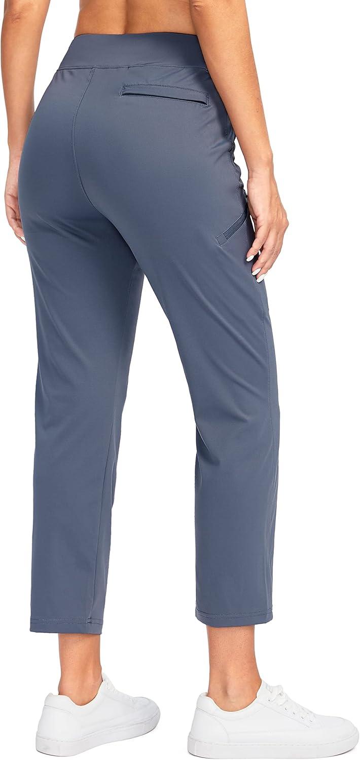 imageSANTINY Womens Golf Pants with 3 Zipper Pockets 78 Stretch High Waisted Ankle Pants for Women Travel Work