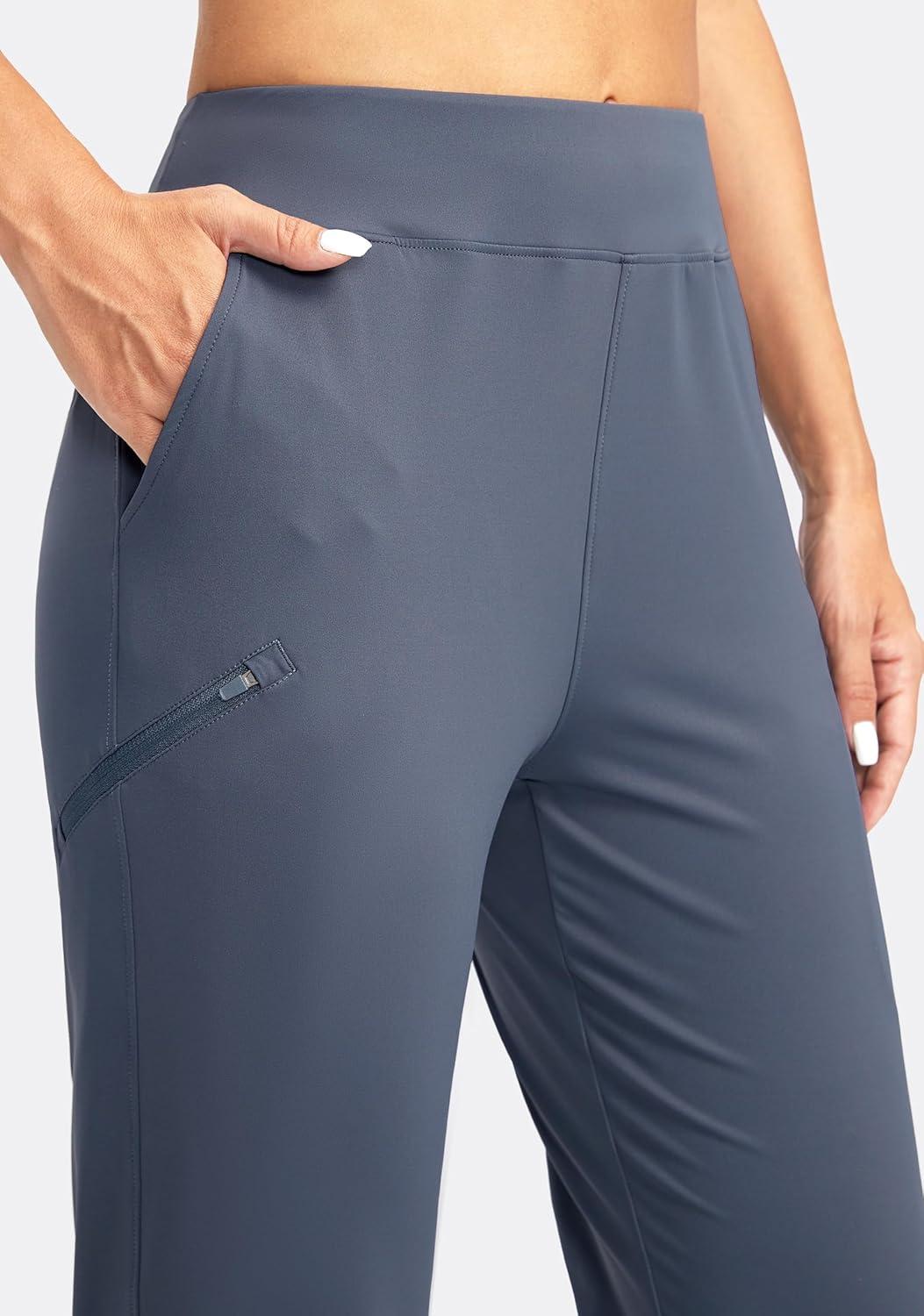 imageSANTINY Womens Golf Pants with 3 Zipper Pockets 78 Stretch High Waisted Ankle Pants for Women Travel Work