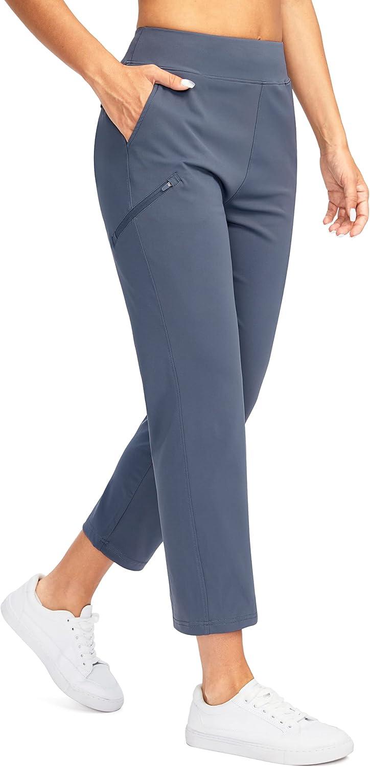 imageSANTINY Womens Golf Pants with 3 Zipper Pockets 78 Stretch High Waisted Ankle Pants for Women Travel Work