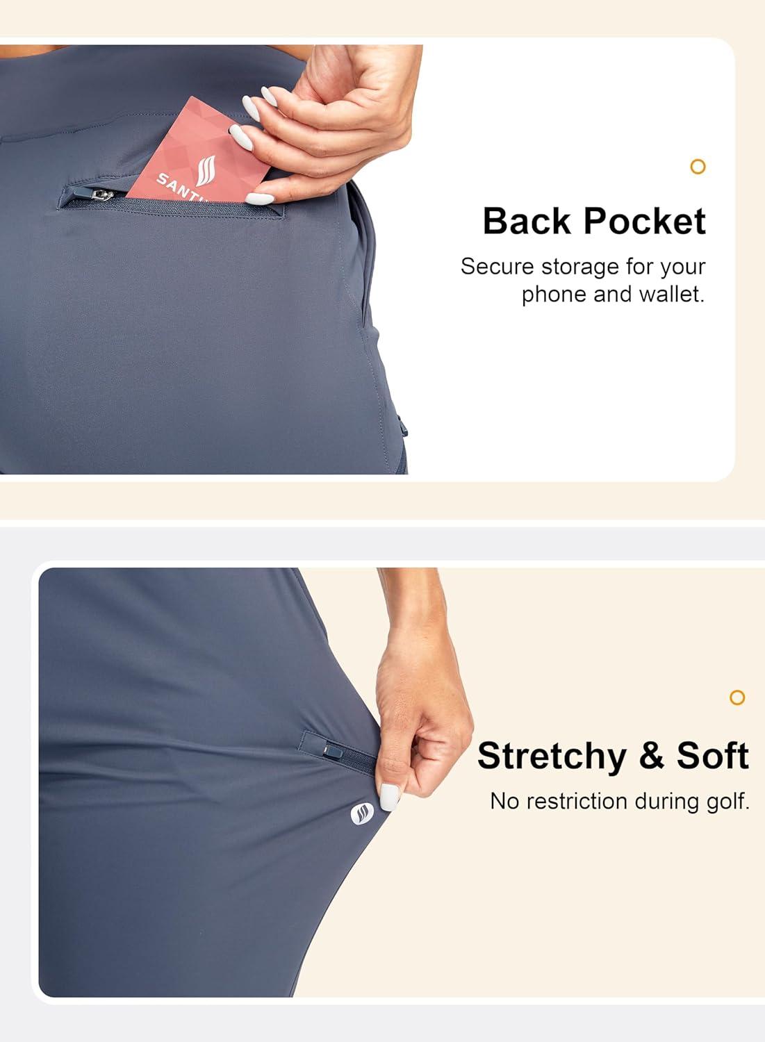 imageSANTINY Womens Golf Pants with 3 Zipper Pockets 78 Stretch High Waisted Ankle Pants for Women Travel Work