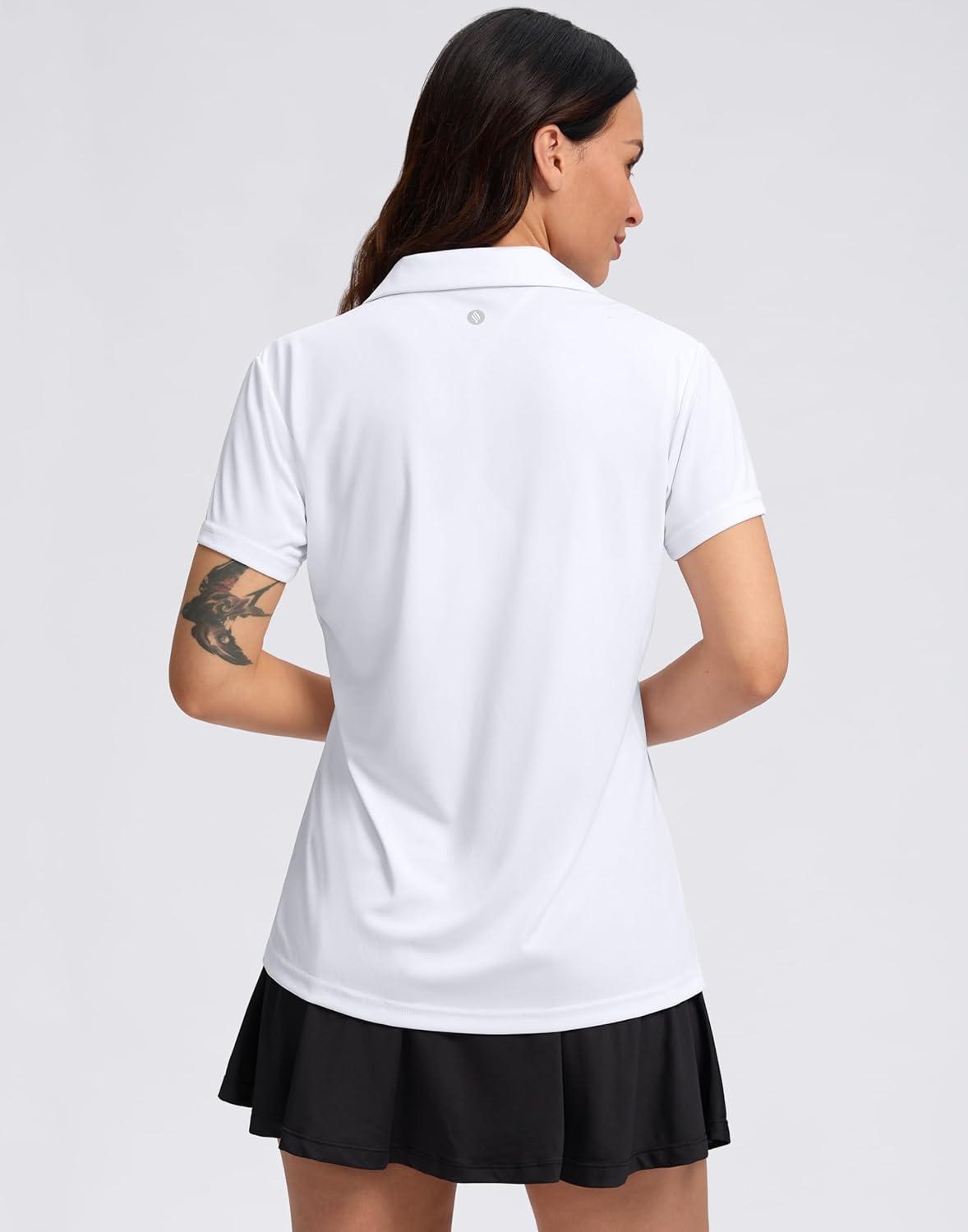 imageSANTINY Womens Golf Shirt Collared VNeck Casual Work Tennis Tops UPF50 Collared Polo Shirts for WomenA White