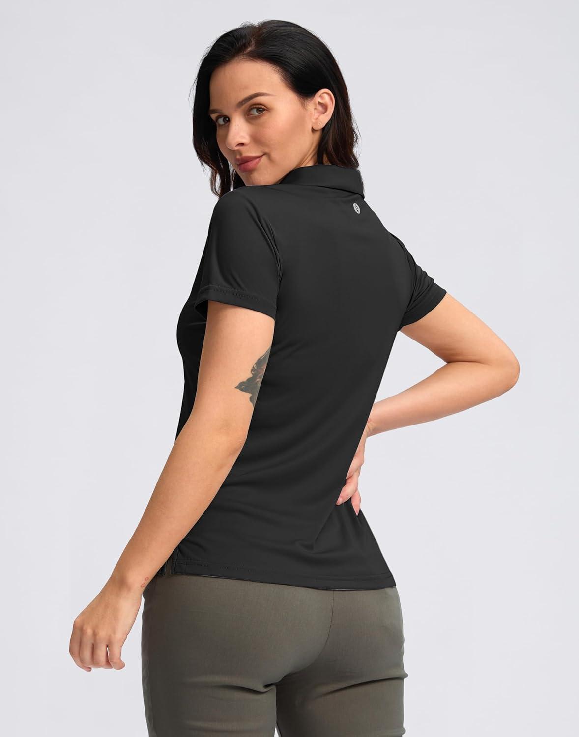 imageSANTINY Womens Golf Shirt Collared VNeck Casual Work Tennis Tops UPF50 Collared Polo Shirts for WomenBlack