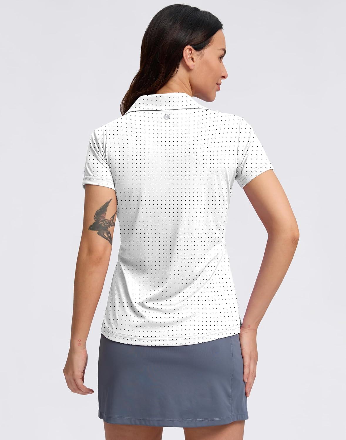 imageSANTINY Womens Golf Shirt Collared VNeck Casual Work Tennis Tops UPF50 Collared Polo Shirts for WomenBlack Dot