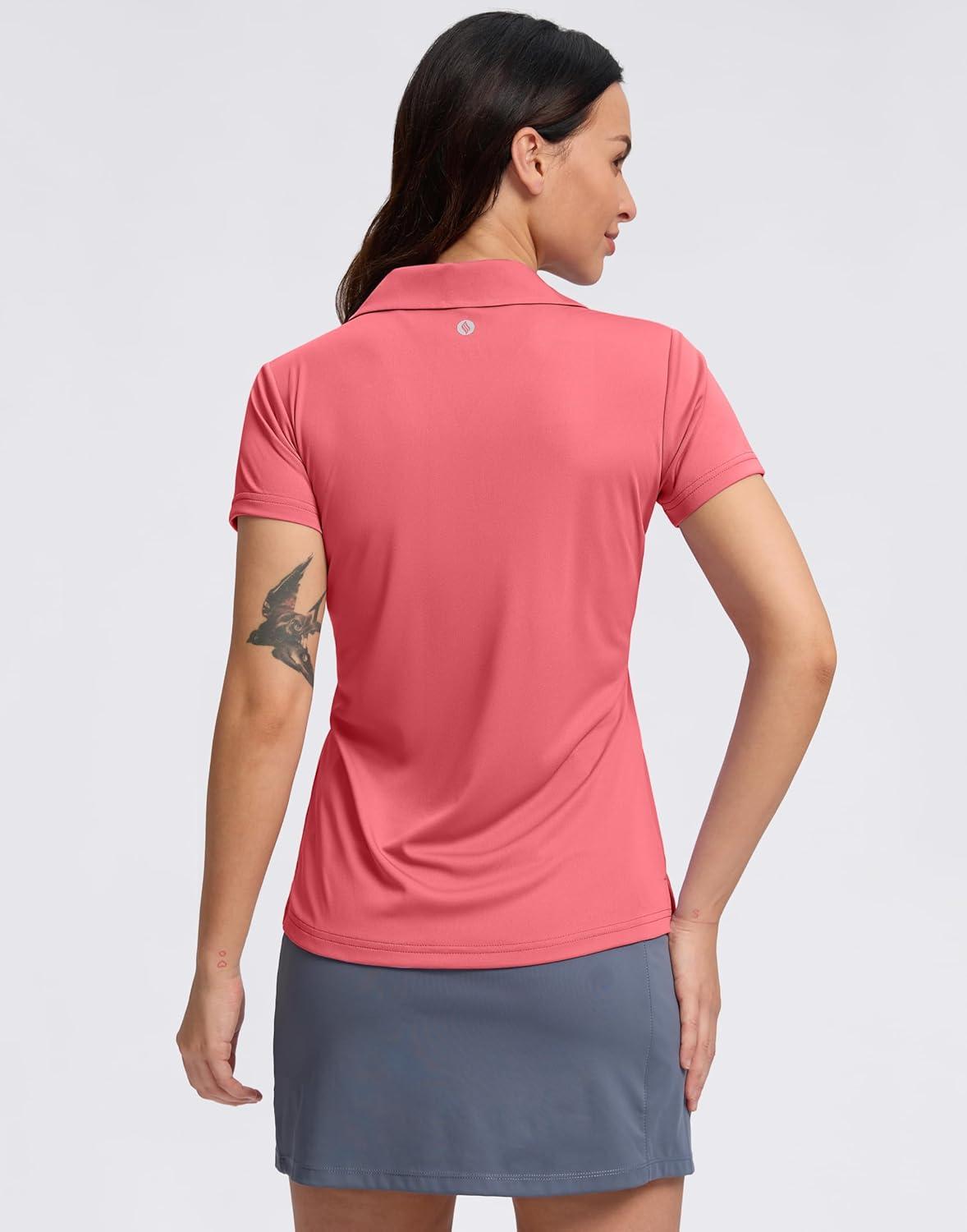 imageSANTINY Womens Golf Shirt Collared VNeck Casual Work Tennis Tops UPF50 Collared Polo Shirts for WomenCoral
