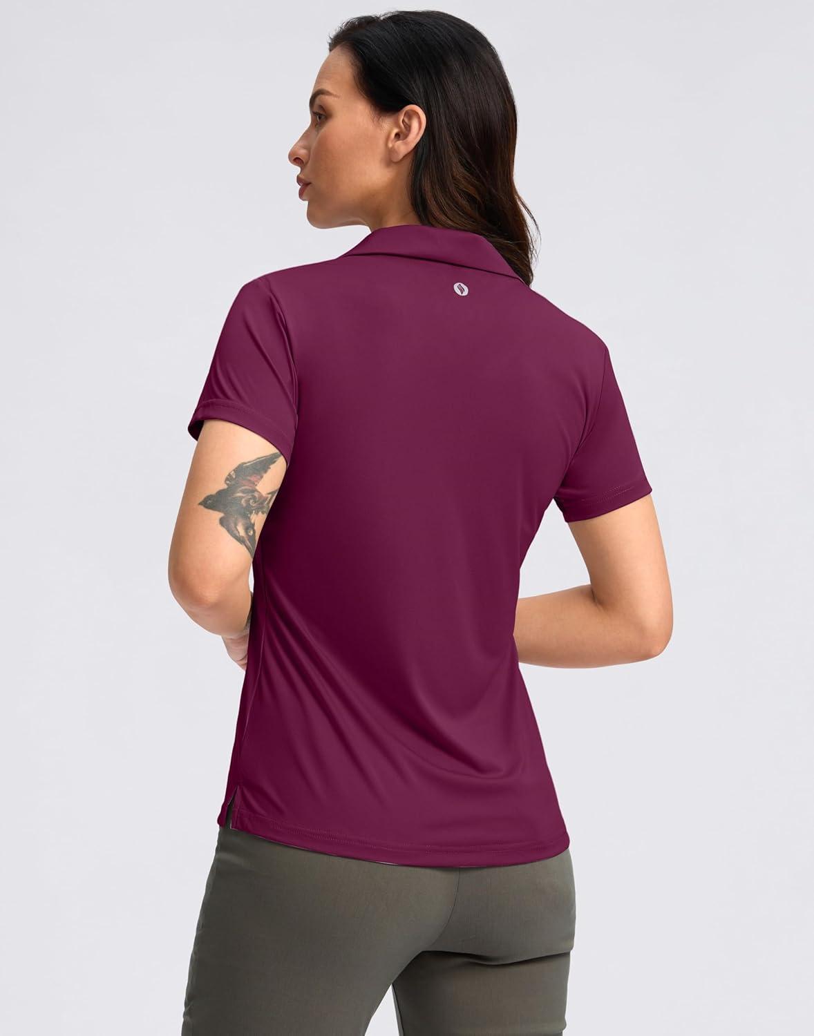 imageSANTINY Womens Golf Shirt Collared VNeck Casual Work Tennis Tops UPF50 Collared Polo Shirts for WomenFuchasia Red