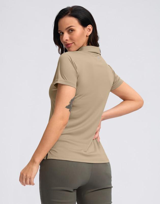 imageSANTINY Womens Golf Shirt Collared VNeck Casual Work Tennis Tops UPF50 Collared Polo Shirts for WomenKhaki