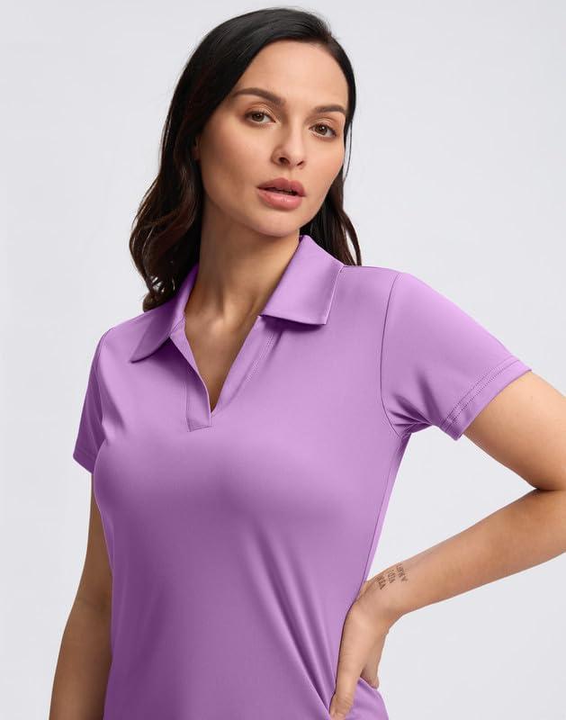 imageSANTINY Womens Golf Shirt Collared VNeck Casual Work Tennis Tops UPF50 Collared Polo Shirts for WomenLavender