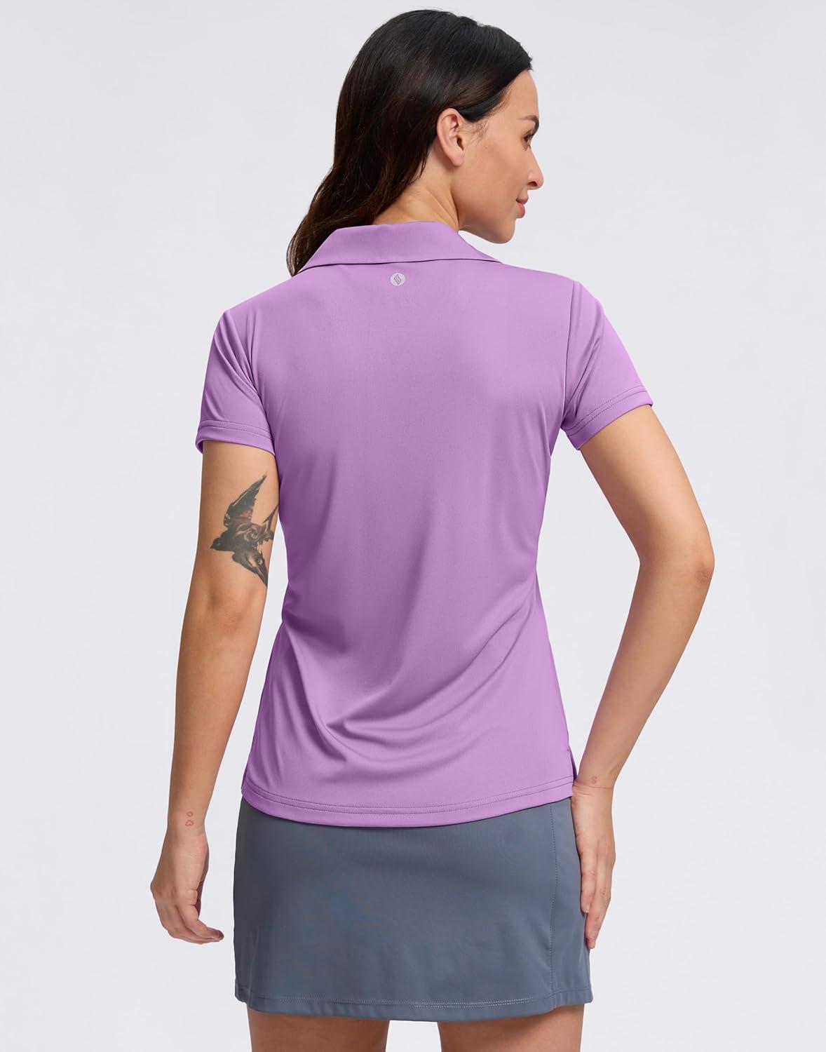imageSANTINY Womens Golf Shirt Collared VNeck Casual Work Tennis Tops UPF50 Collared Polo Shirts for WomenLavender