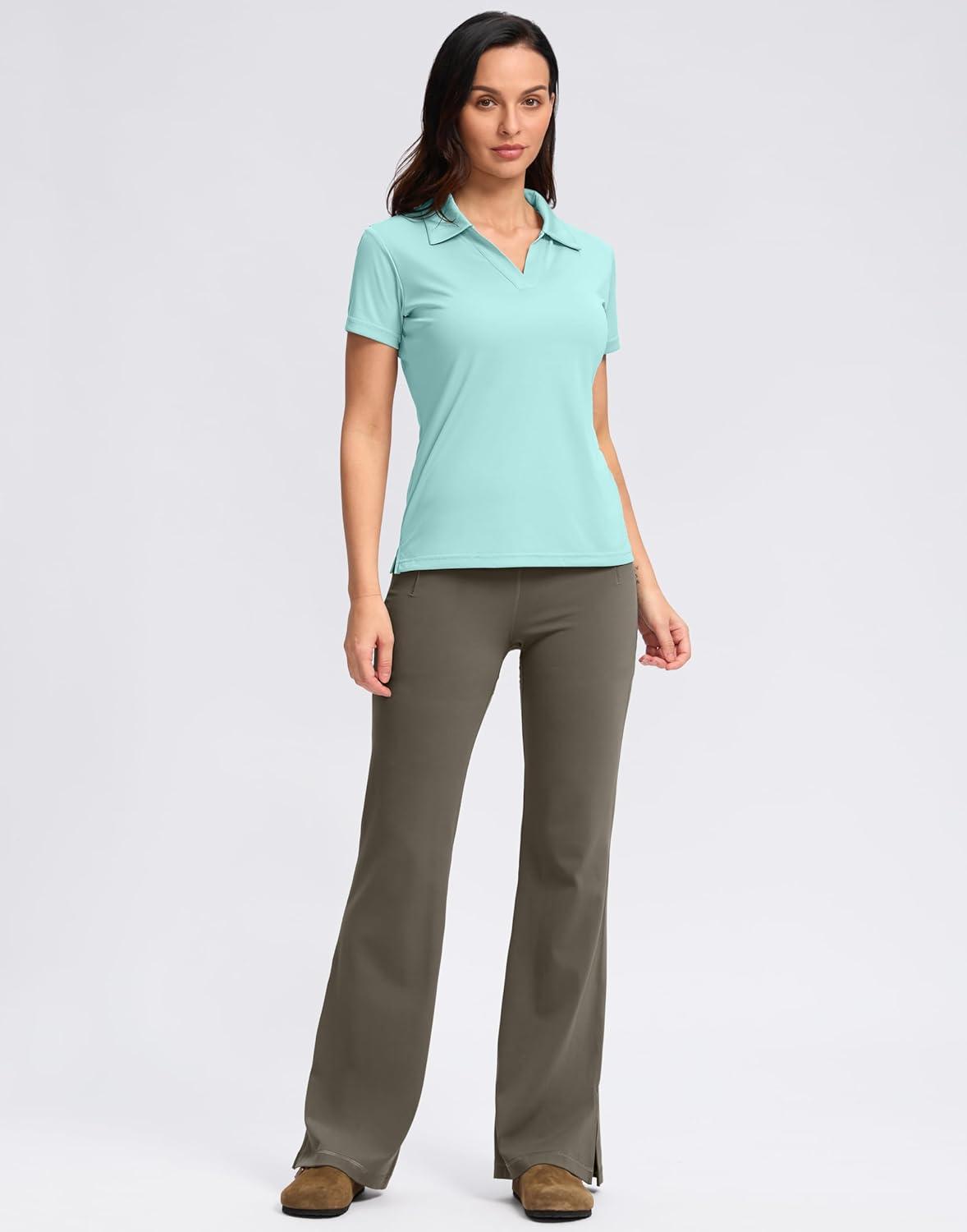 imageSANTINY Womens Golf Shirt Collared VNeck Casual Work Tennis Tops UPF50 Collared Polo Shirts for WomenLight Aqua