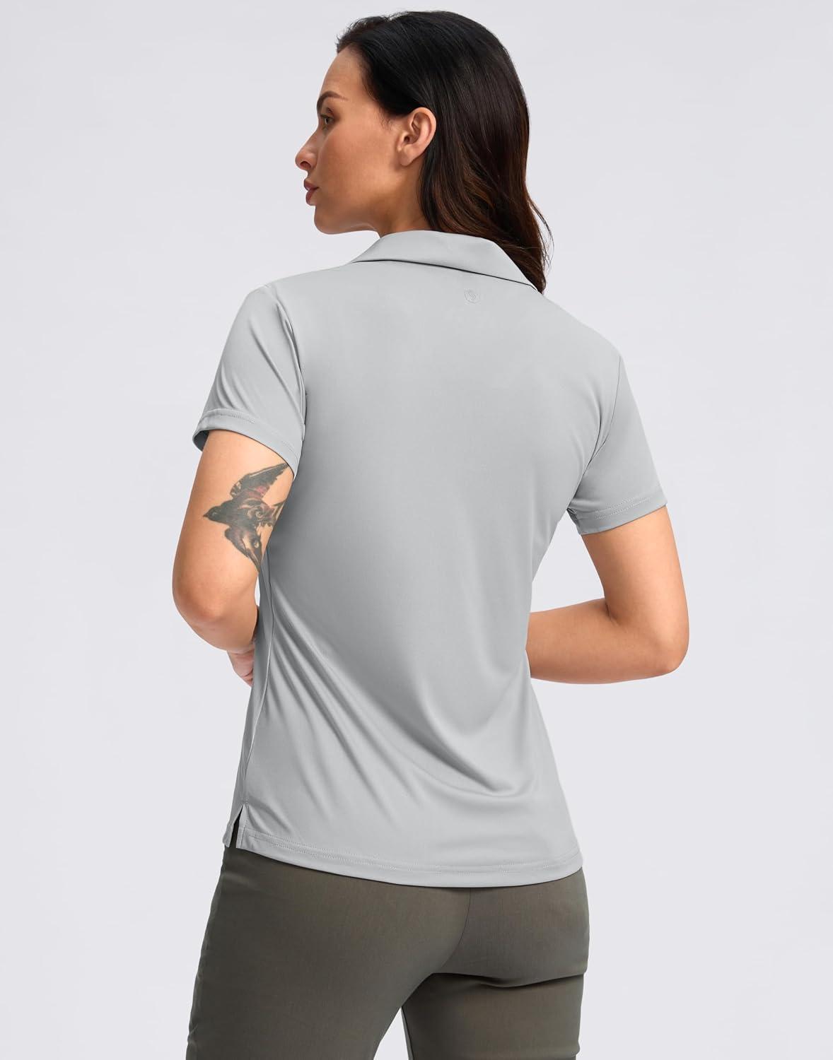 imageSANTINY Womens Golf Shirt Collared VNeck Casual Work Tennis Tops UPF50 Collared Polo Shirts for WomenLight Grey