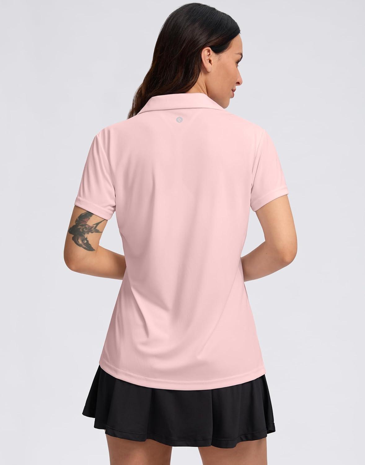 imageSANTINY Womens Golf Shirt Collared VNeck Casual Work Tennis Tops UPF50 Collared Polo Shirts for WomenLight Pink