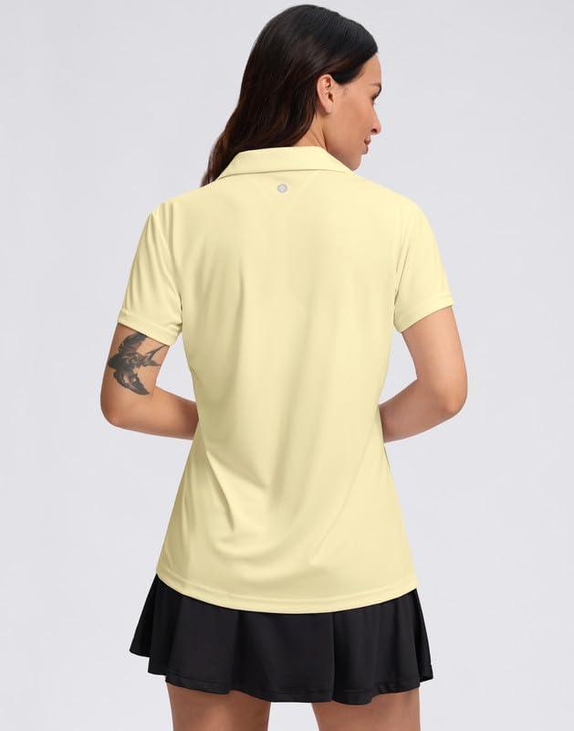 imageSANTINY Womens Golf Shirt Collared VNeck Casual Work Tennis Tops UPF50 Collared Polo Shirts for WomenLight Yellow