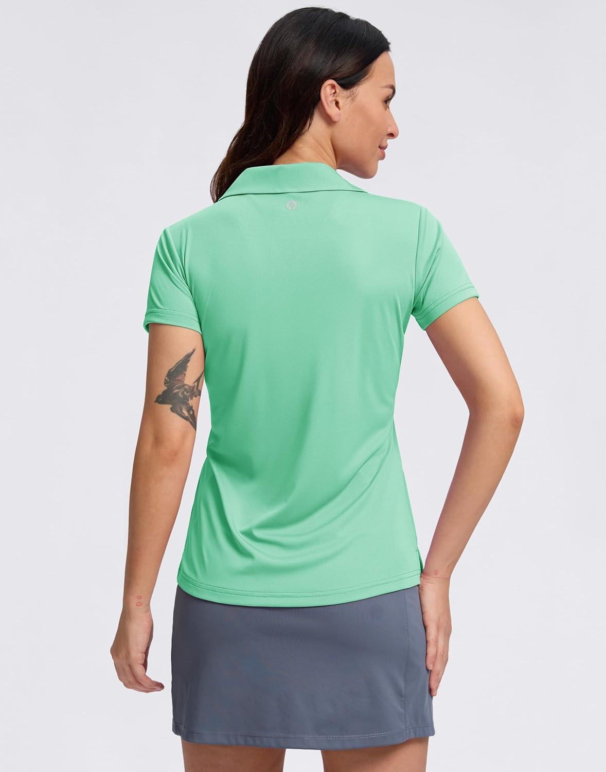 imageSANTINY Womens Golf Shirt Collared VNeck Casual Work Tennis Tops UPF50 Collared Polo Shirts for WomenMint Green