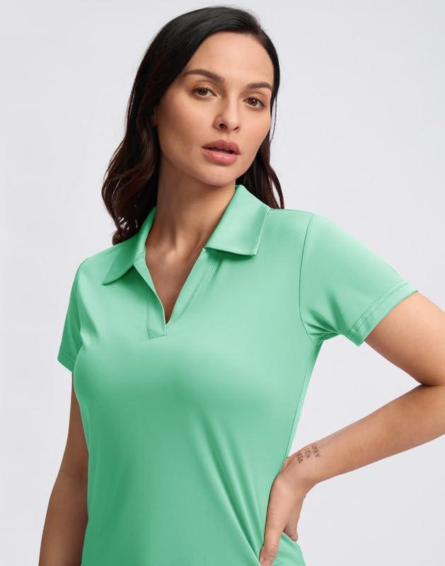 imageSANTINY Womens Golf Shirt Collared VNeck Casual Work Tennis Tops UPF50 Collared Polo Shirts for WomenMint Green