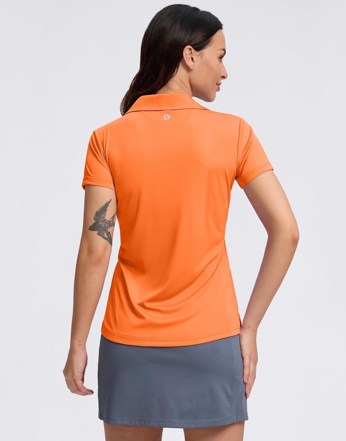imageSANTINY Womens Golf Shirt Collared VNeck Casual Work Tennis Tops UPF50 Collared Polo Shirts for WomenOrange