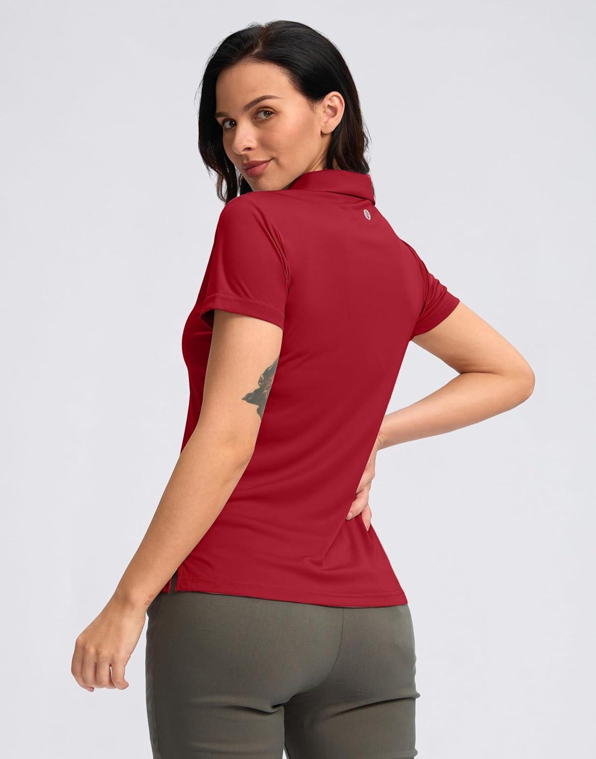 imageSANTINY Womens Golf Shirt Collared VNeck Casual Work Tennis Tops UPF50 Collared Polo Shirts for WomenRed