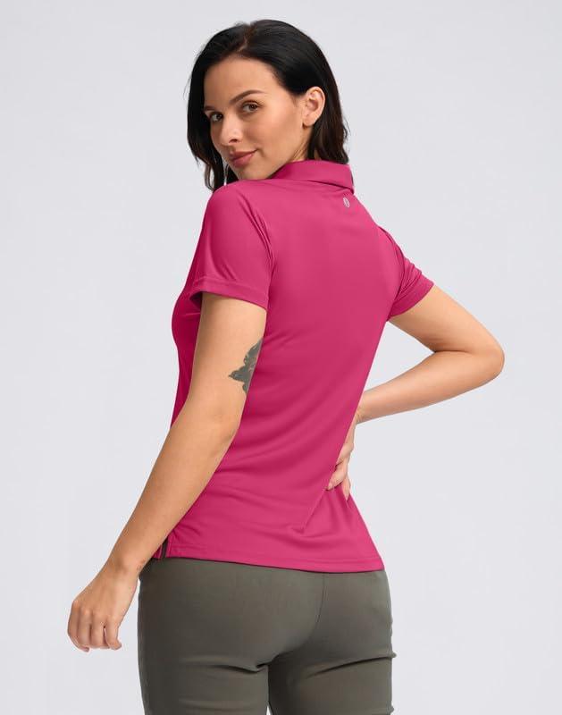 imageSANTINY Womens Golf Shirt Collared VNeck Casual Work Tennis Tops UPF50 Collared Polo Shirts for WomenRose