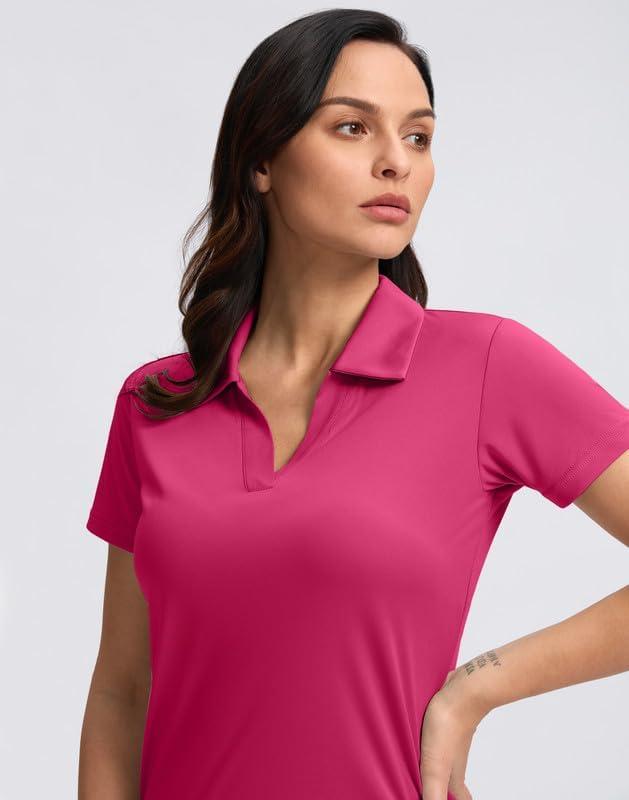 imageSANTINY Womens Golf Shirt Collared VNeck Casual Work Tennis Tops UPF50 Collared Polo Shirts for WomenRose