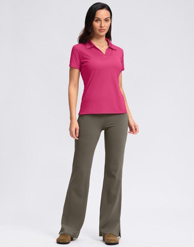 imageSANTINY Womens Golf Shirt Collared VNeck Casual Work Tennis Tops UPF50 Collared Polo Shirts for WomenRose