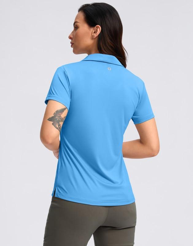 imageSANTINY Womens Golf Shirt Collared VNeck Casual Work Tennis Tops UPF50 Collared Polo Shirts for WomenSky Blue