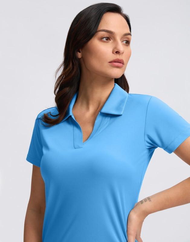imageSANTINY Womens Golf Shirt Collared VNeck Casual Work Tennis Tops UPF50 Collared Polo Shirts for WomenSky Blue
