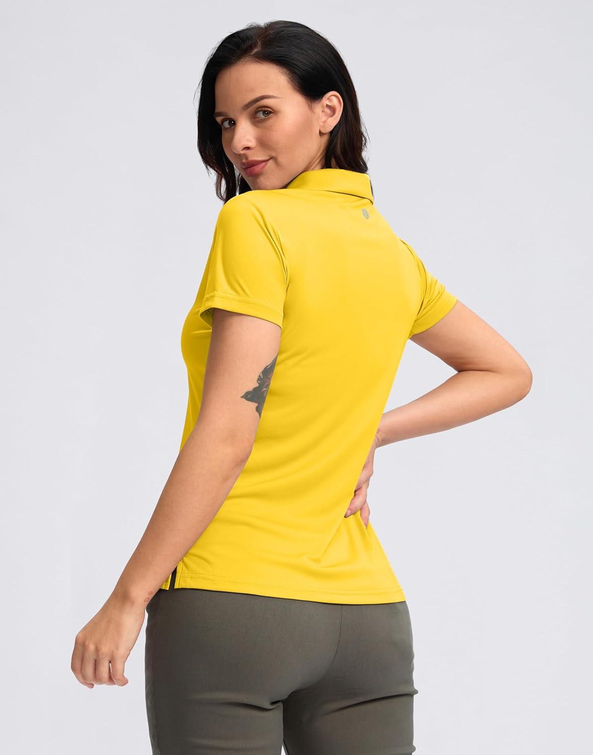 imageSANTINY Womens Golf Shirt Collared VNeck Casual Work Tennis Tops UPF50 Collared Polo Shirts for WomenYellow