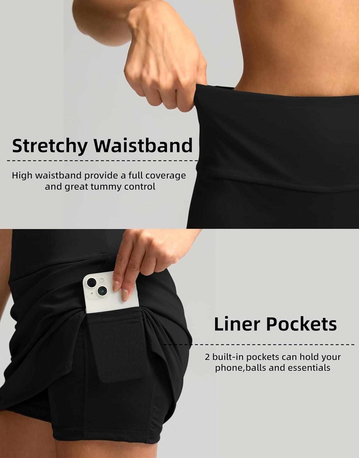 imageSANTINY Womens Golf Skirts Skorts High Waisted Tennis Skirt Athletic Workout Casual Skorts for Woman with Short PocketsBlack