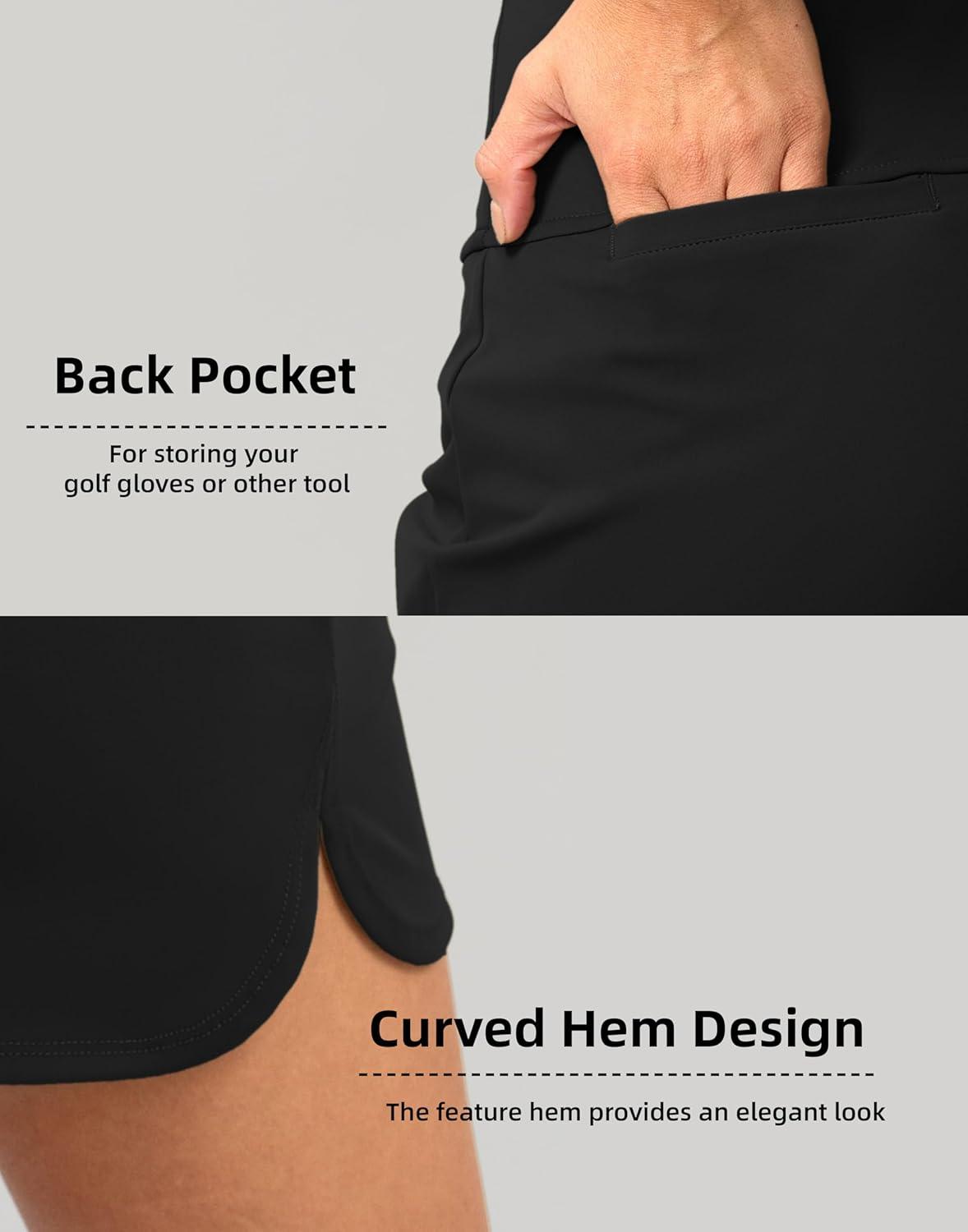 imageSANTINY Womens Golf Skirts Skorts High Waisted Tennis Skirt Athletic Workout Casual Skorts for Woman with Short PocketsBlack