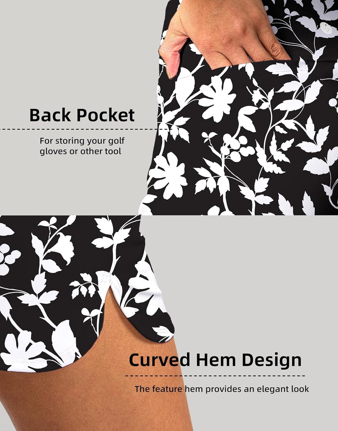 imageSANTINY Womens Golf Skirts Skorts High Waisted Tennis Skirt Athletic Workout Casual Skorts for Woman with Short PocketsBlack Flower