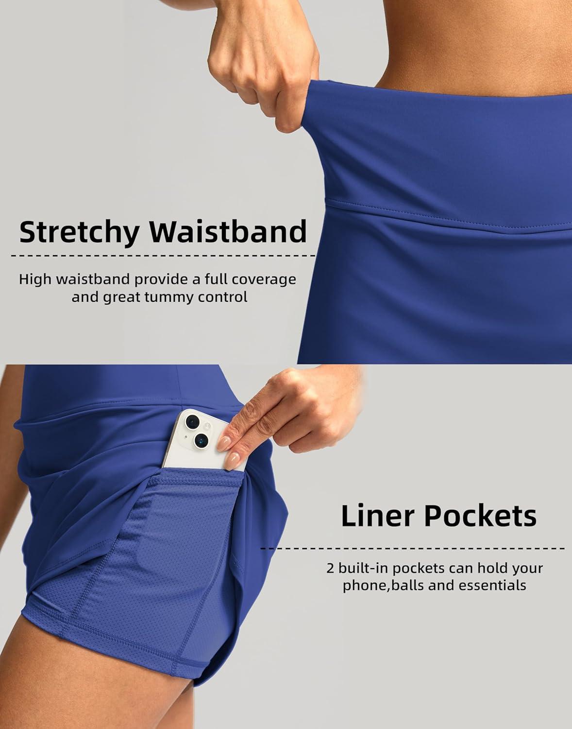 imageSANTINY Womens Golf Skirts Skorts High Waisted Tennis Skirt Athletic Workout Casual Skorts for Woman with Short PocketsBlue