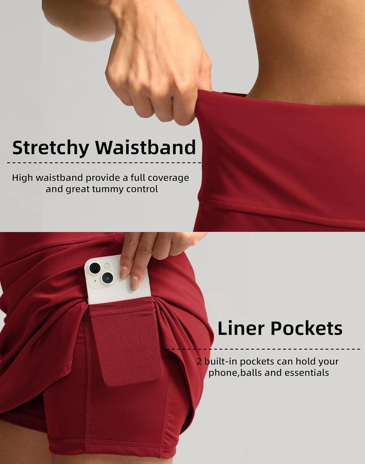 imageSANTINY Womens Golf Skirts Skorts High Waisted Tennis Skirt Athletic Workout Casual Skorts for Woman with Short PocketsBright Red