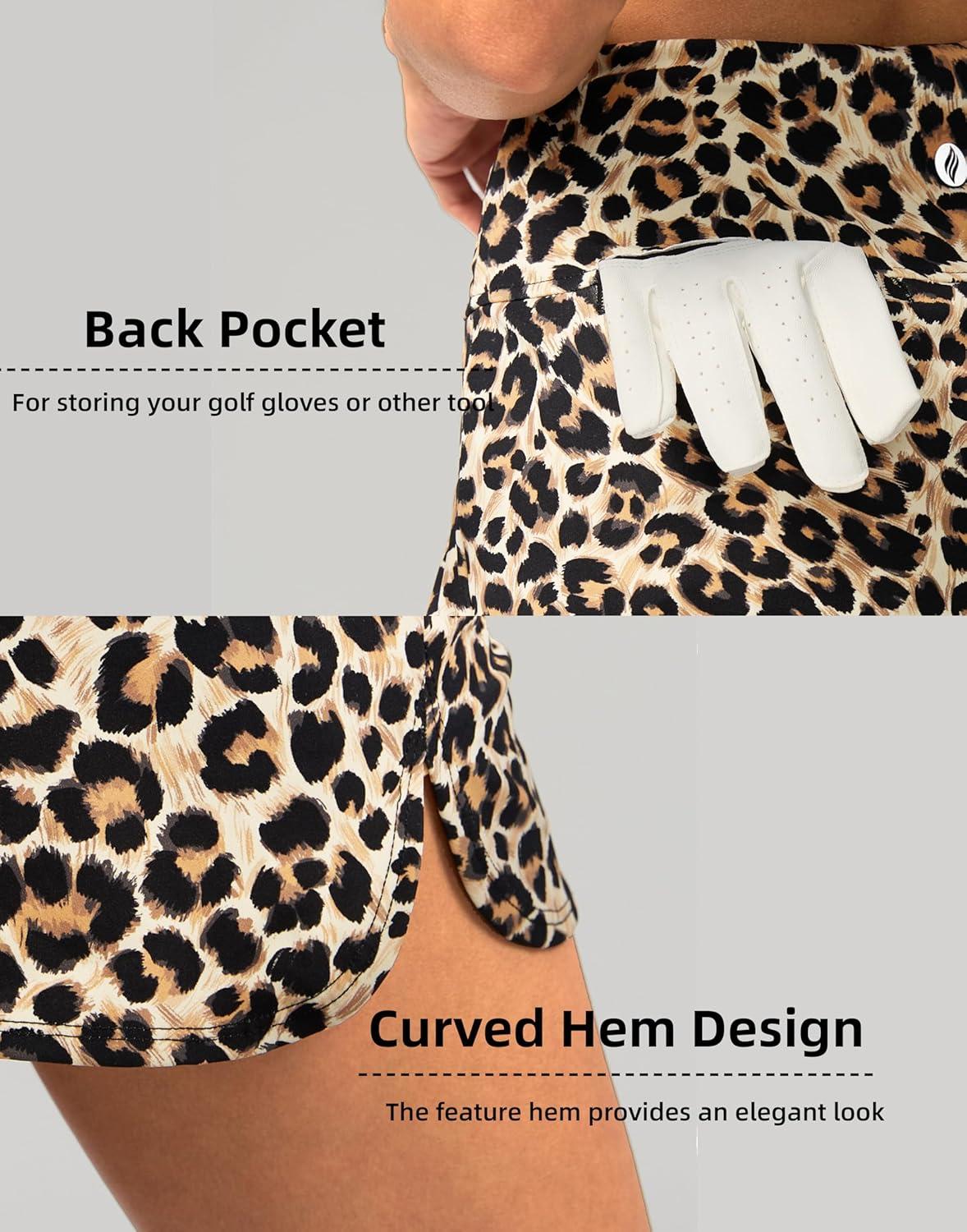 imageSANTINY Womens Golf Skirts Skorts High Waisted Tennis Skirt Athletic Workout Casual Skorts for Woman with Short PocketsBrown Leopard