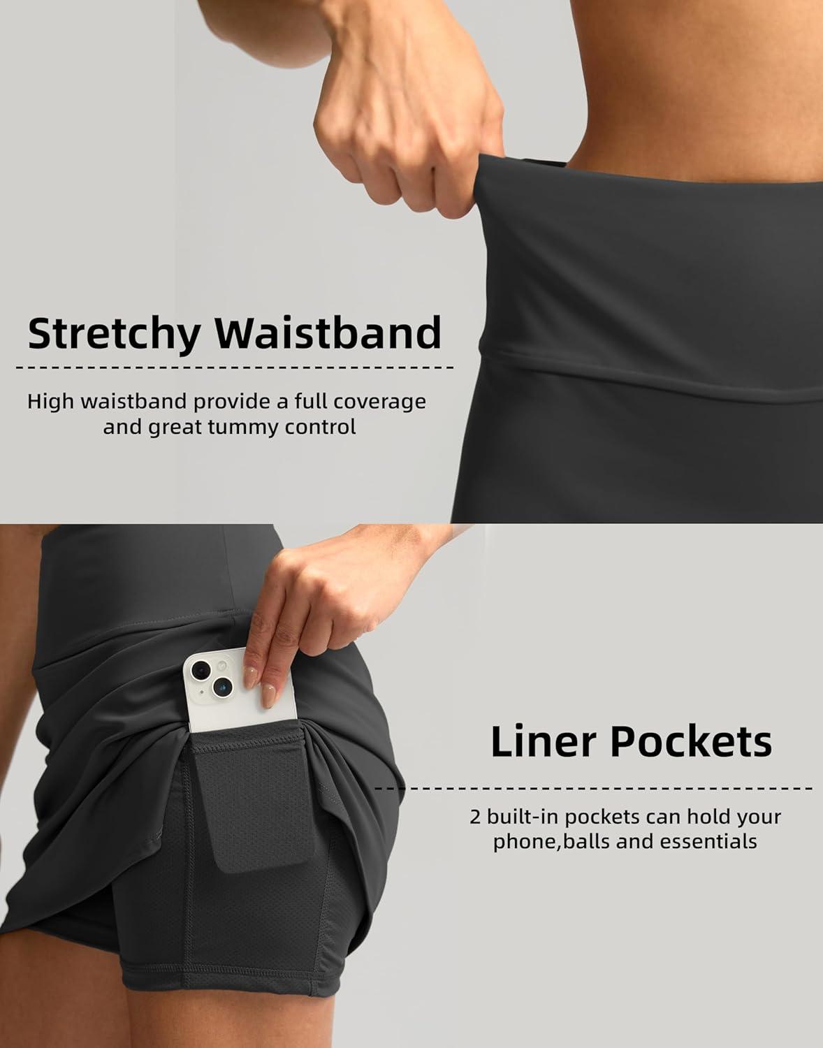 imageSANTINY Womens Golf Skirts Skorts High Waisted Tennis Skirt Athletic Workout Casual Skorts for Woman with Short PocketsDark Grey