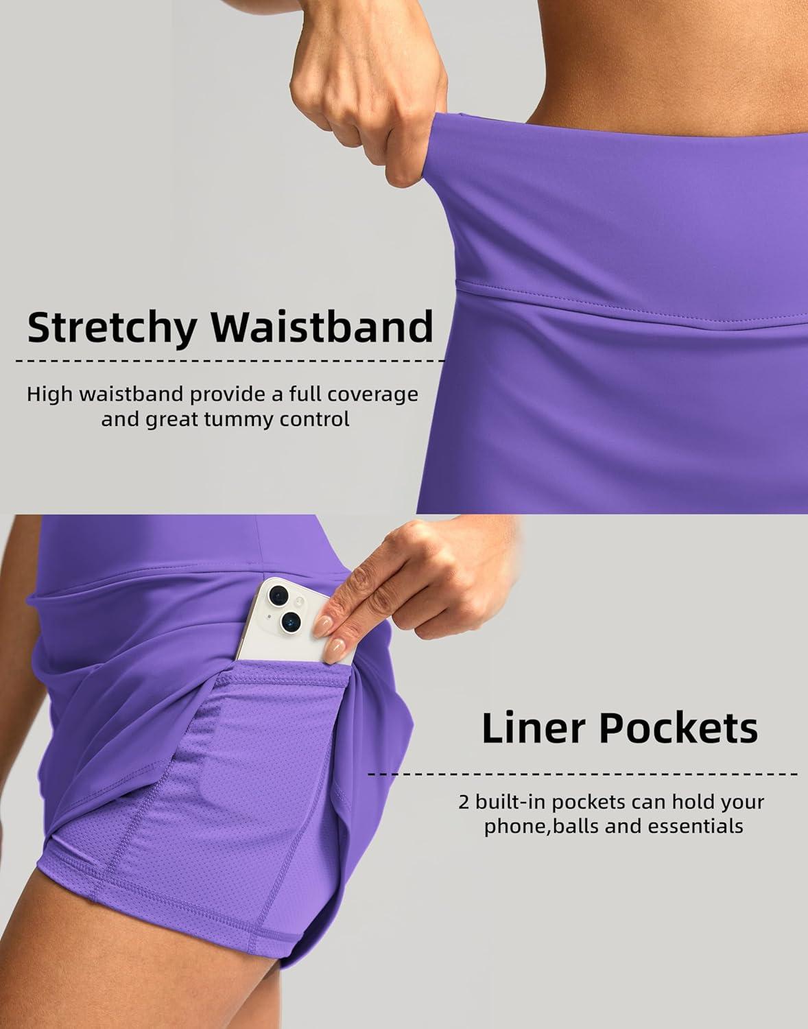 imageSANTINY Womens Golf Skirts Skorts High Waisted Tennis Skirt Athletic Workout Casual Skorts for Woman with Short PocketsDeep Lavender