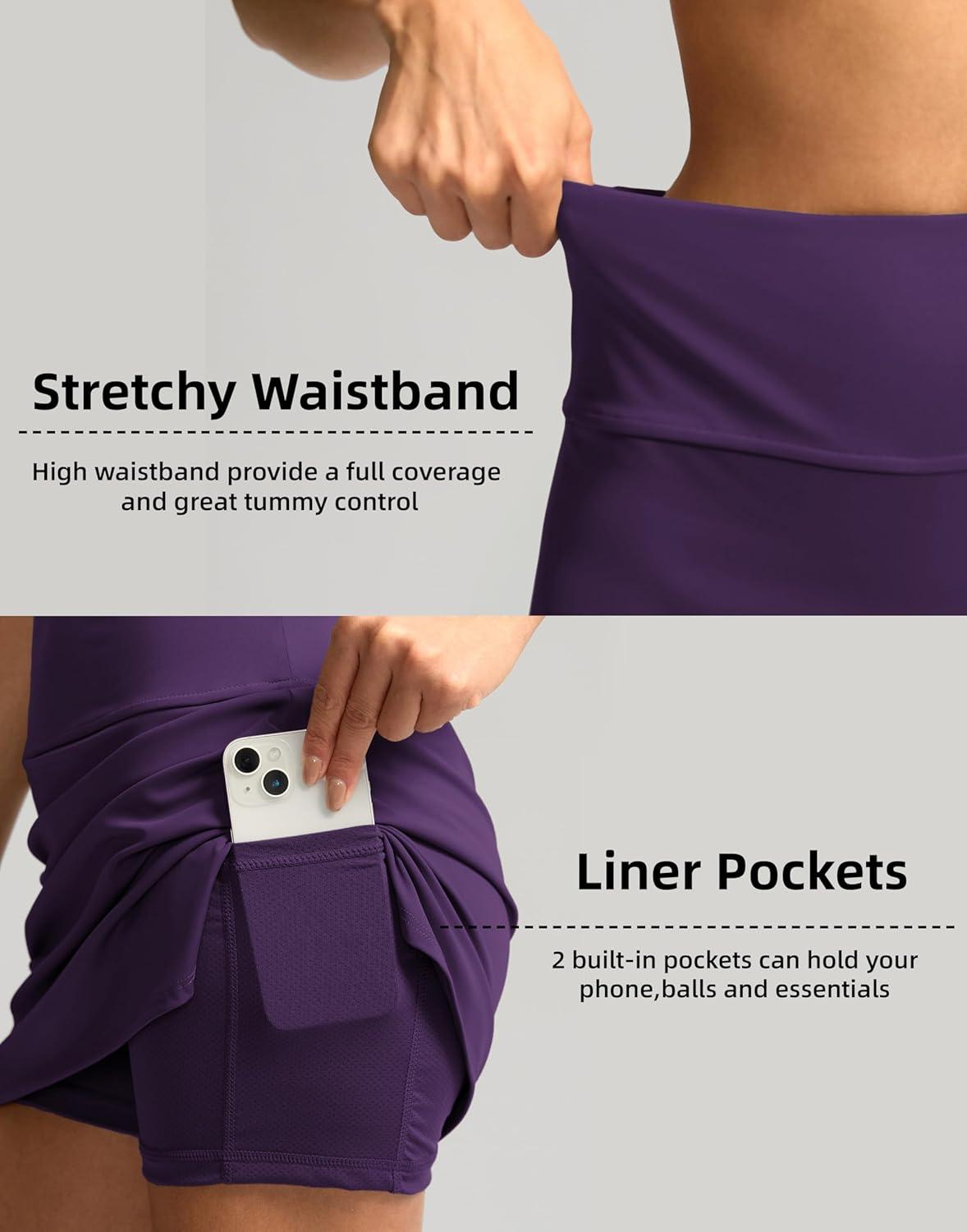 imageSANTINY Womens Golf Skirts Skorts High Waisted Tennis Skirt Athletic Workout Casual Skorts for Woman with Short PocketsDeep Purple