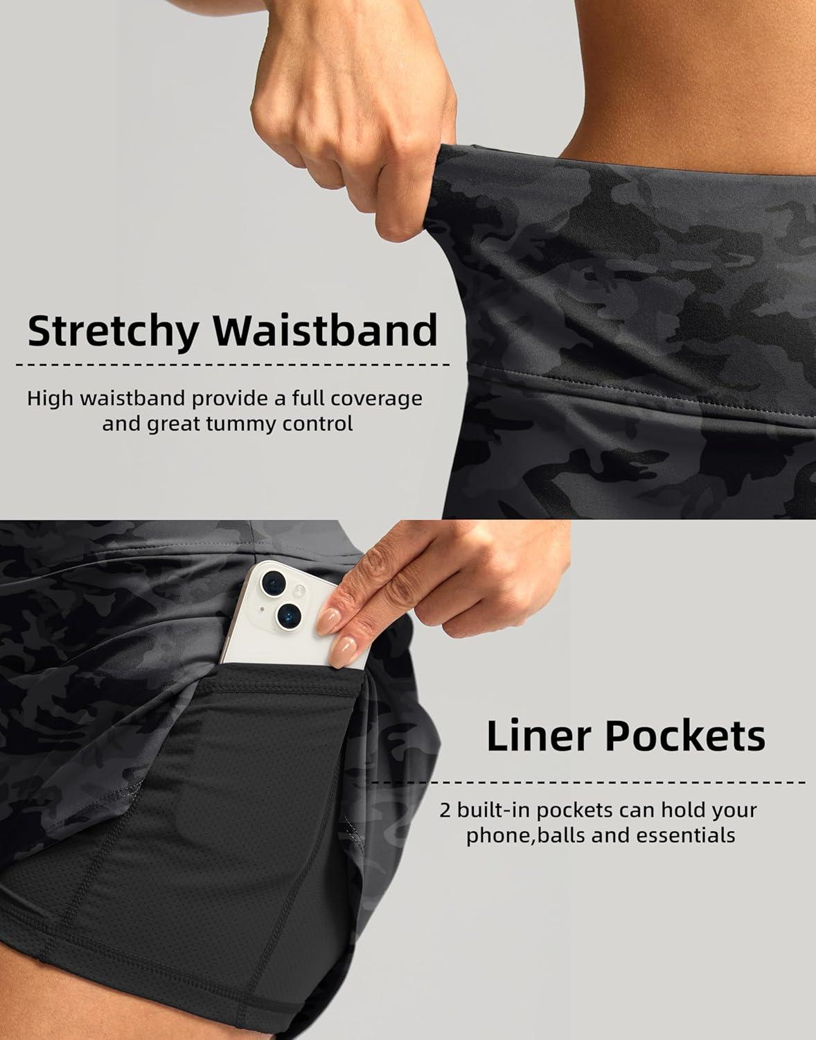 imageSANTINY Womens Golf Skirts Skorts High Waisted Tennis Skirt Athletic Workout Casual Skorts for Woman with Short PocketsGrey Camo