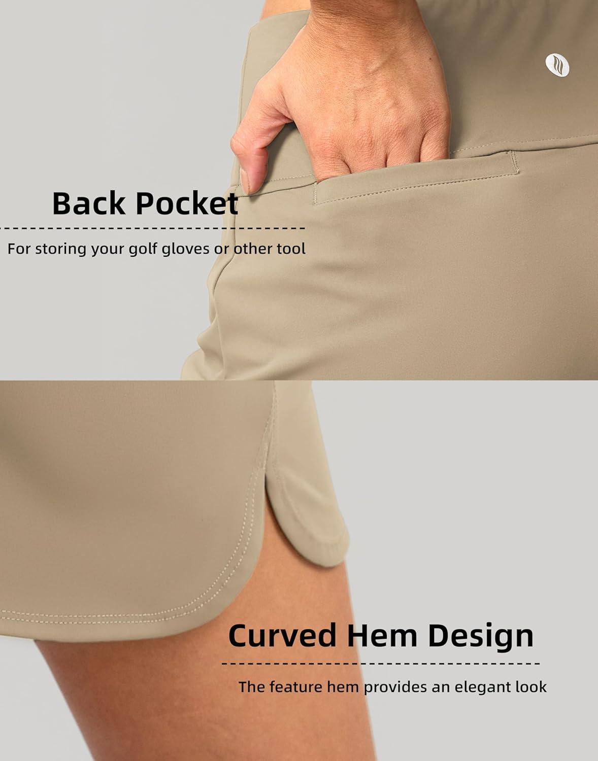 imageSANTINY Womens Golf Skirts Skorts High Waisted Tennis Skirt Athletic Workout Casual Skorts for Woman with Short PocketsKhaki