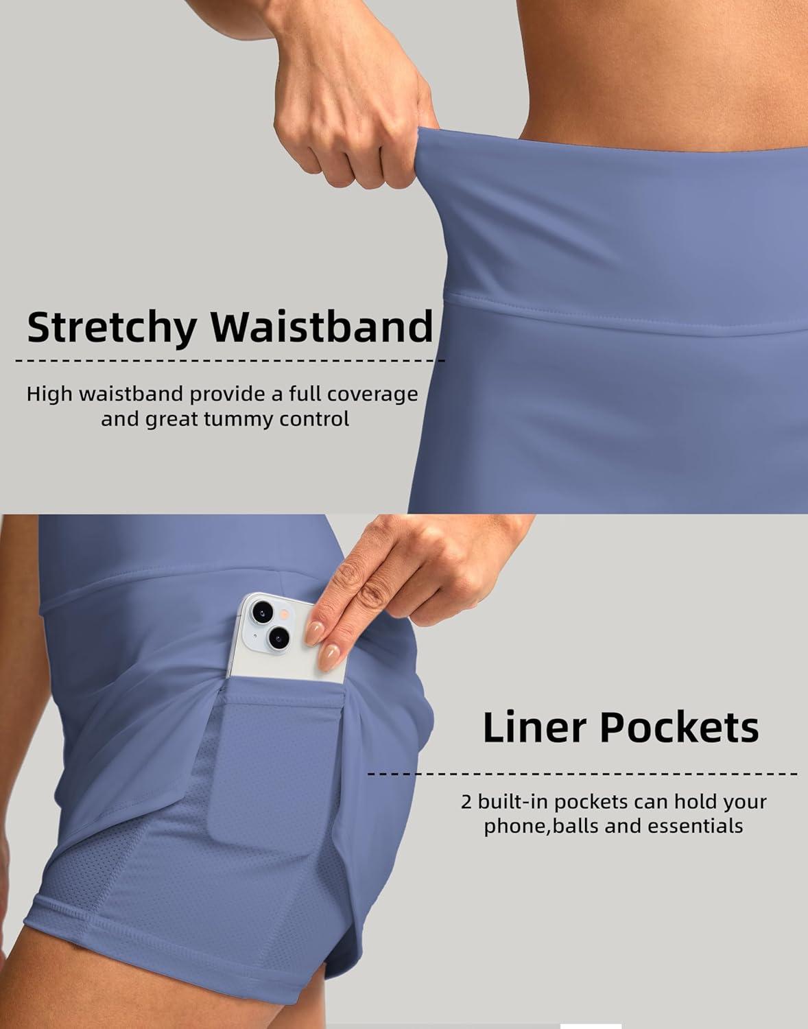 imageSANTINY Womens Golf Skirts Skorts High Waisted Tennis Skirt Athletic Workout Casual Skorts for Woman with Short PocketsLight Blue