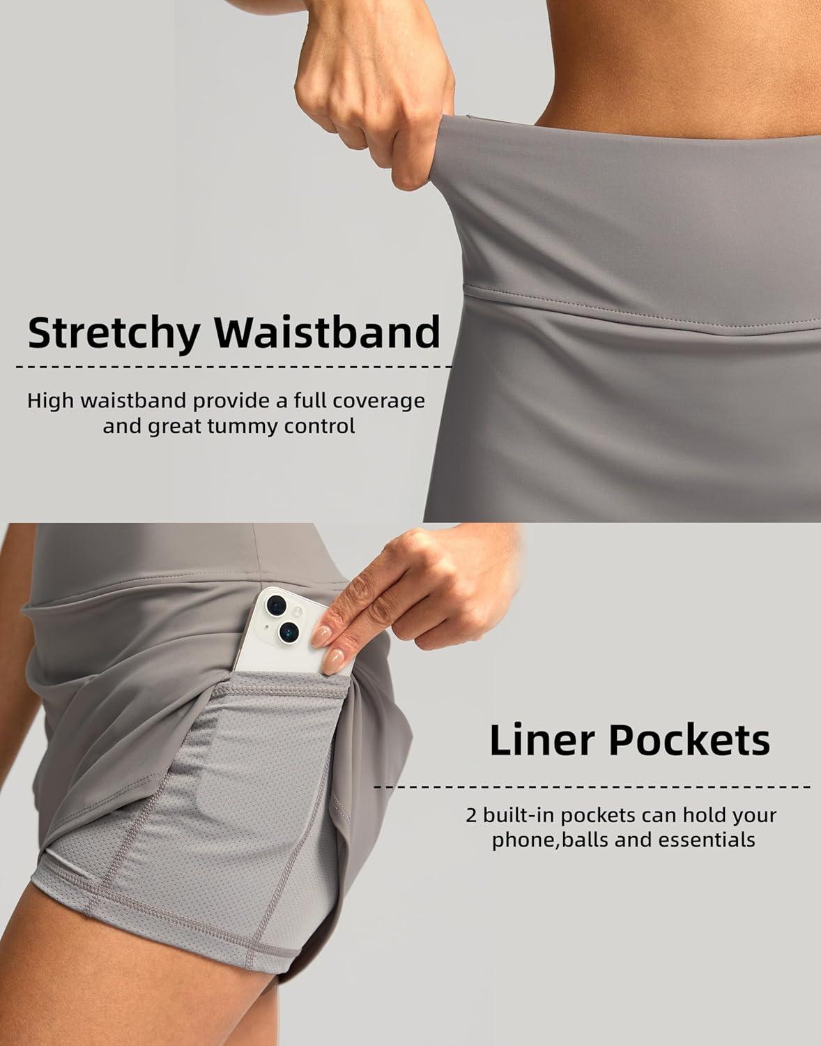 imageSANTINY Womens Golf Skirts Skorts High Waisted Tennis Skirt Athletic Workout Casual Skorts for Woman with Short PocketsLight Grey