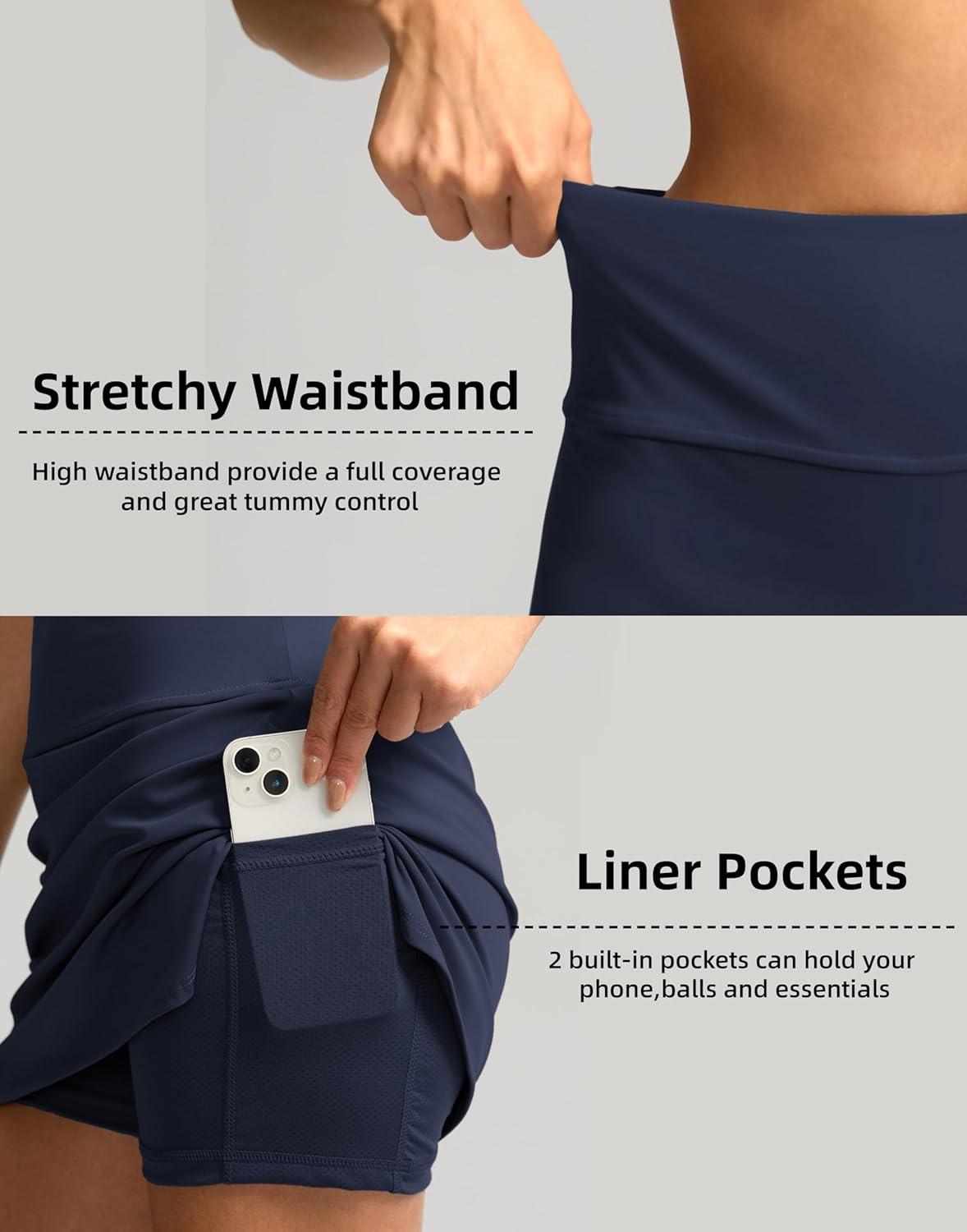 imageSANTINY Womens Golf Skirts Skorts High Waisted Tennis Skirt Athletic Workout Casual Skorts for Woman with Short PocketsNavy