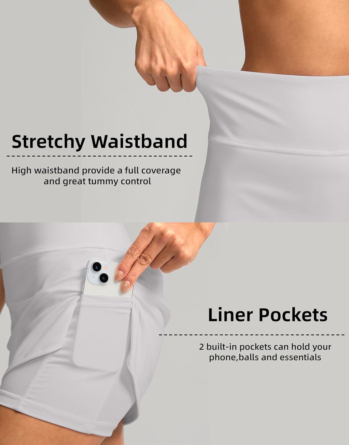 imageSANTINY Womens Golf Skirts Skorts High Waisted Tennis Skirt Athletic Workout Casual Skorts for Woman with Short PocketsPale