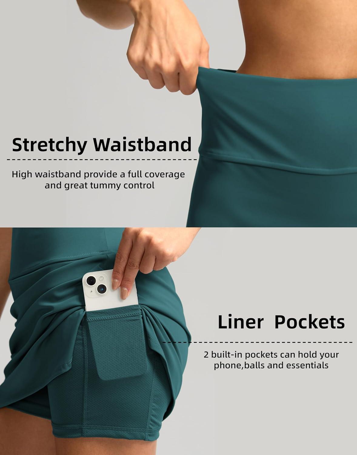 imageSANTINY Womens Golf Skirts Skorts High Waisted Tennis Skirt Athletic Workout Casual Skorts for Woman with Short PocketsPeacock Green