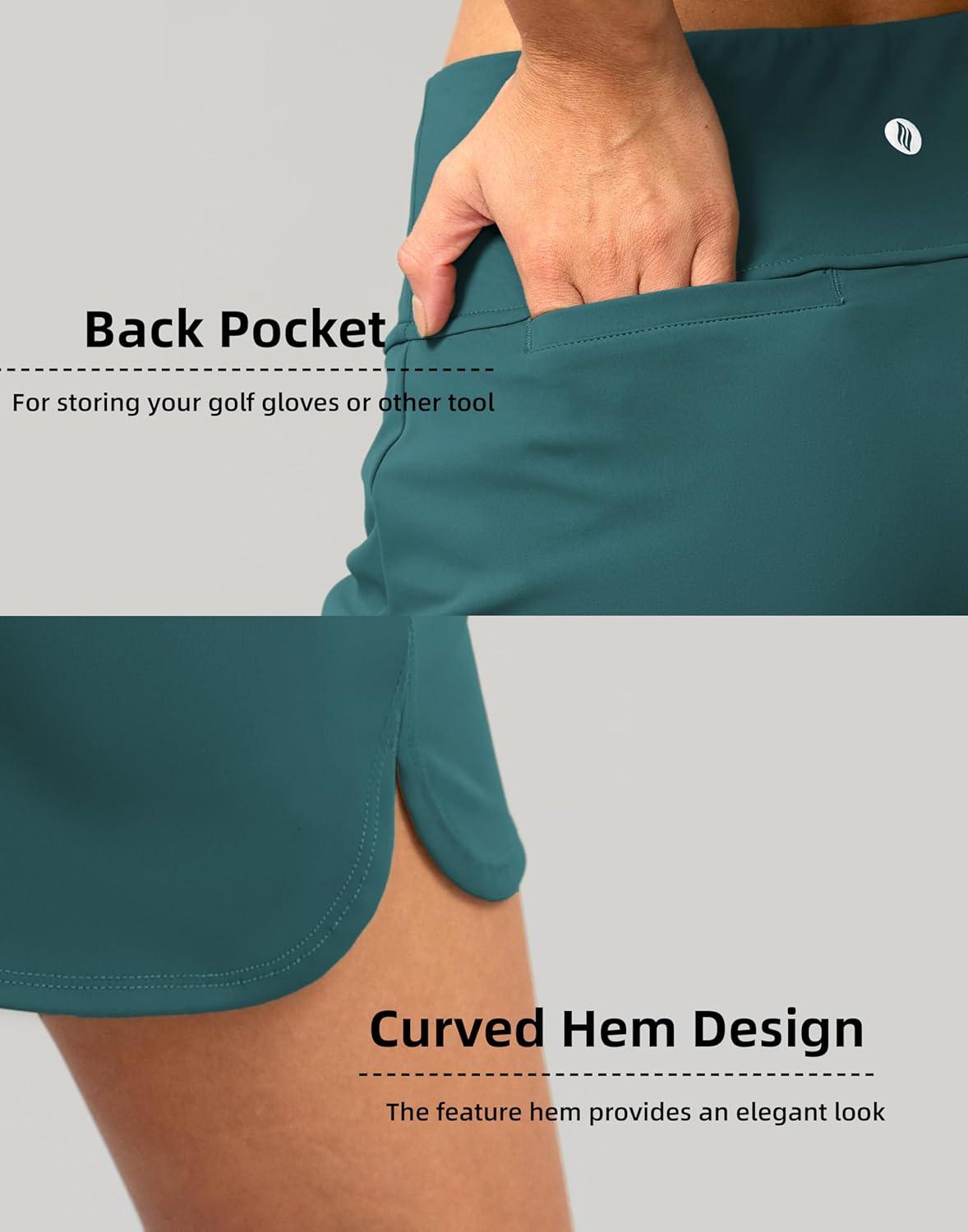 imageSANTINY Womens Golf Skirts Skorts High Waisted Tennis Skirt Athletic Workout Casual Skorts for Woman with Short PocketsPeacock Green