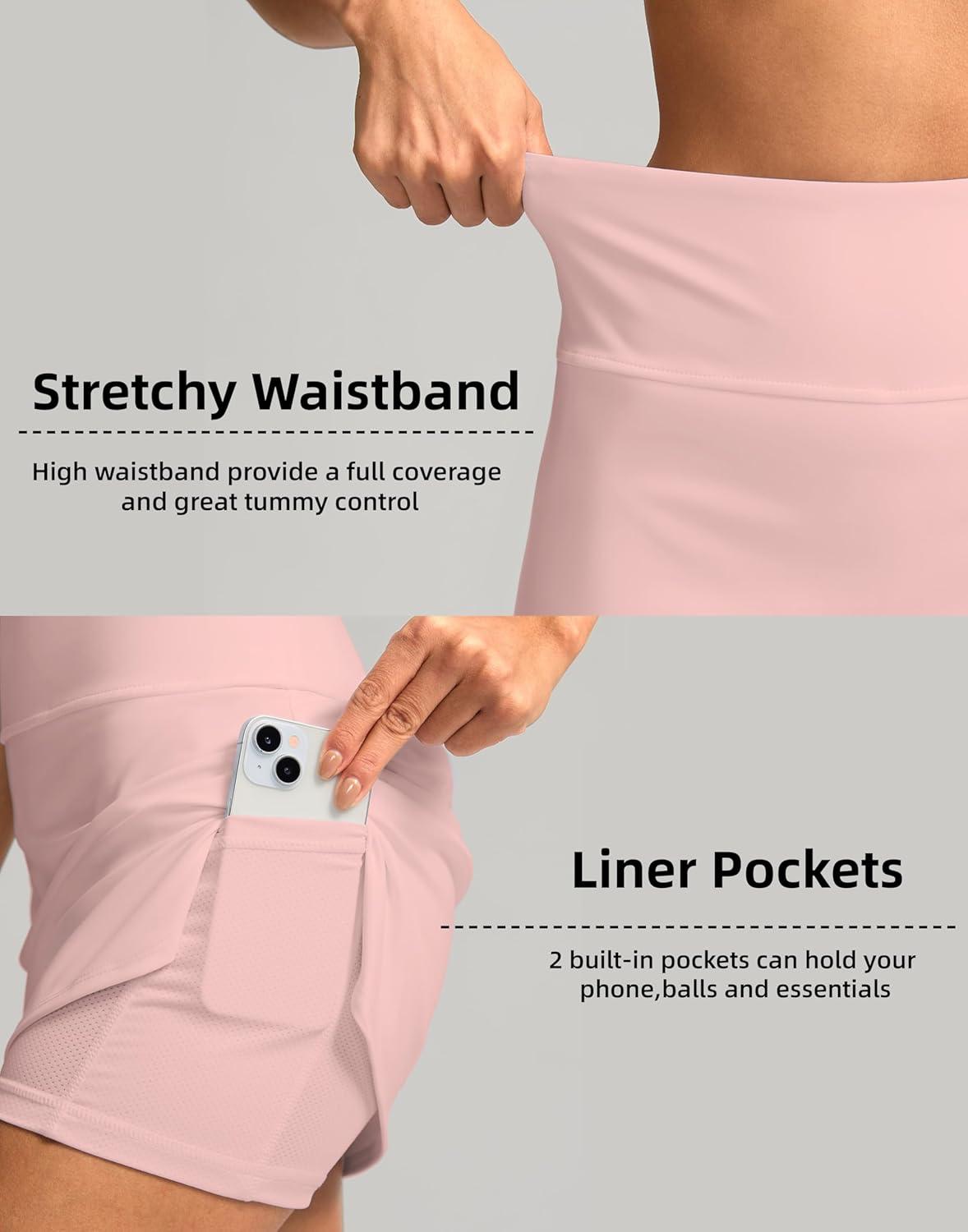 imageSANTINY Womens Golf Skirts Skorts High Waisted Tennis Skirt Athletic Workout Casual Skorts for Woman with Short PocketsPink